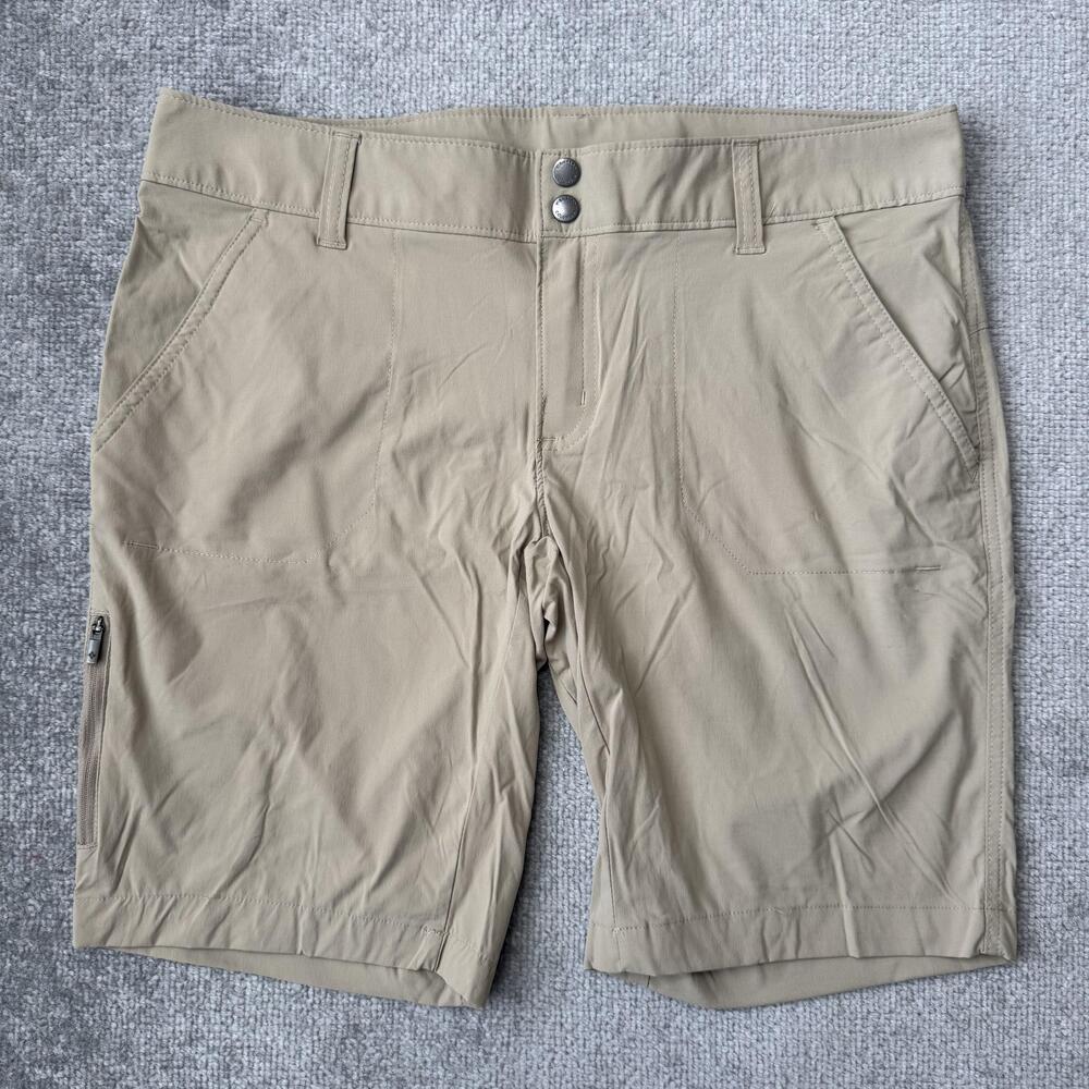 Columbia Shorts Womens 12 Beige Bermuda Stretch Hiking Zip Pocket Travel Outdoor
